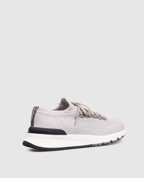 Brunello Cucinelli Grey cotton sneakers with textured logo MZUPMBO252
