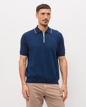 Stefano Ricci Blue silk polo with zipper K212034P31F26190