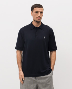 Balmain Blue monogrammed silk polo shirt GH1GB044KJ53