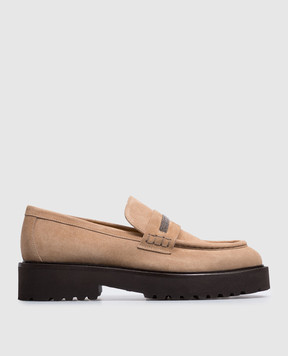 Doucal's Brown suede loafers with monil chain DD8741PHILUF252