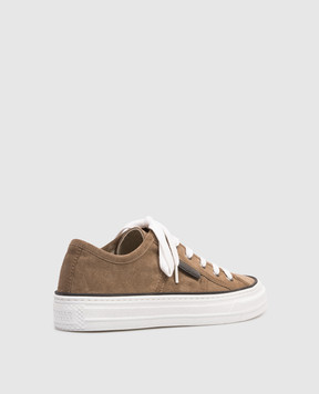 Brunello Cucinelli Brown suede sneakers with a monil chain MZSFG3221
