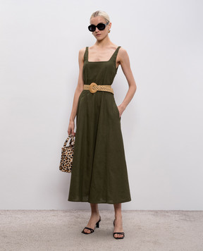 Twinset Khaki midi dress with linen 261TF2021