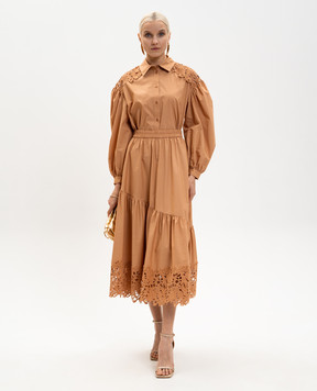 Twinset Brown midi skirt with ruffle 261LB2ACC