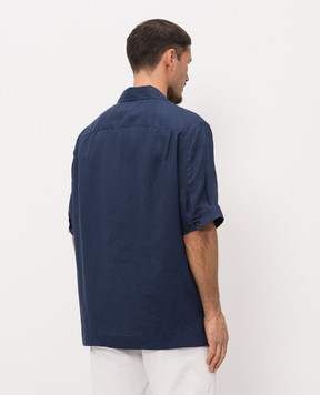 Brunello Cucinelli Blue linen shirt with short sleeves MM6840619