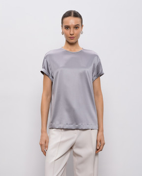 Brunello Cucinelli Gray silk top with chain M0C59DE310