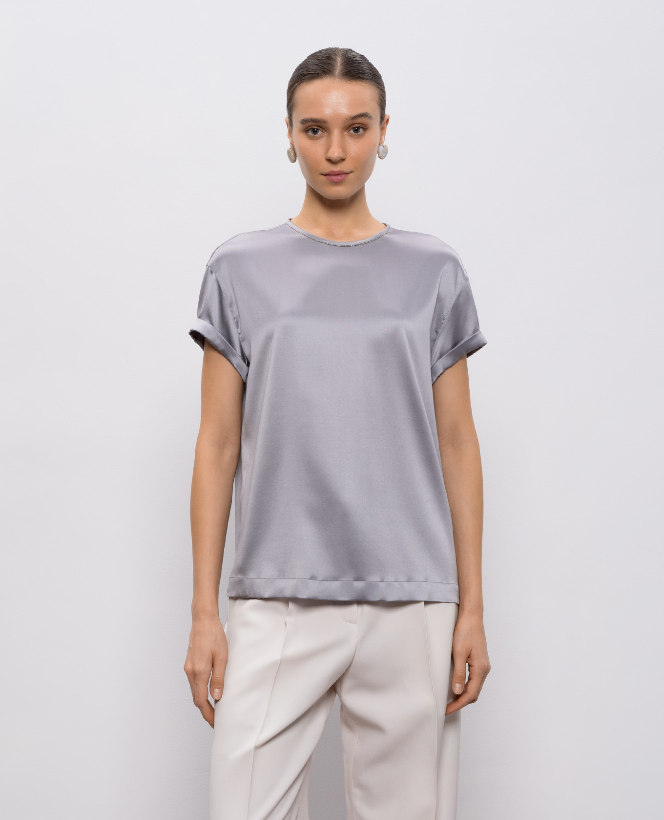 Gray silk top with chain Brunello Cucinelli 3