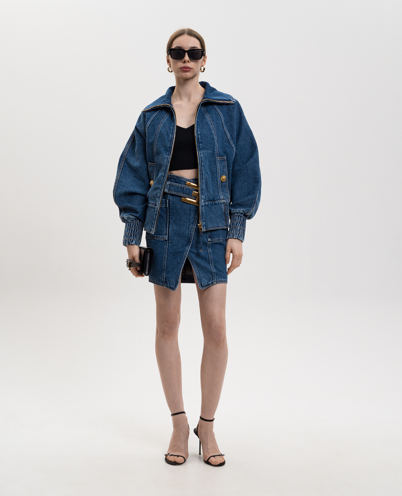 

Blue denim jacket with zipper Balmain