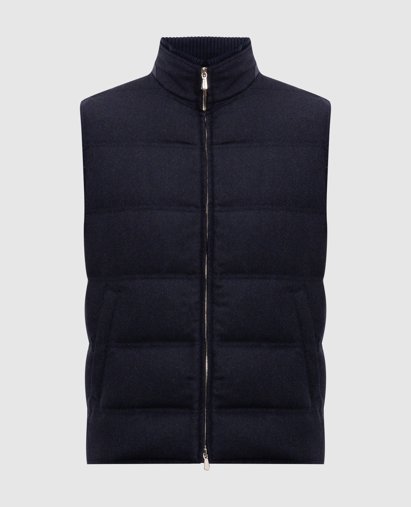 Blue wool and cashmere down vest