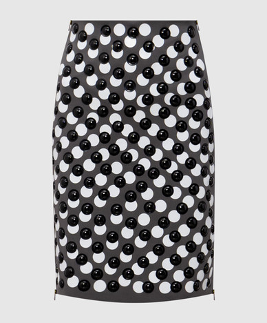 Gray skirt with branded print and applique