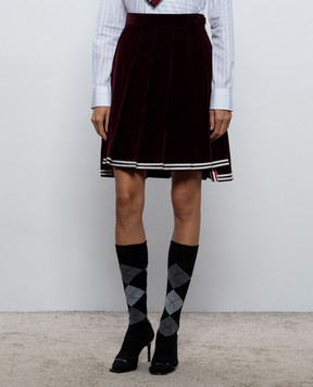 Thom Browne Burgundy velvet pleated skirt FGCA37NF0957