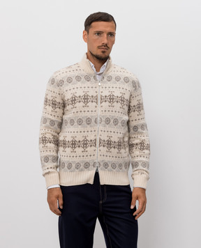 Brunello Cucinelli Beige cashmere cardigan with jacquard pattern M22506316