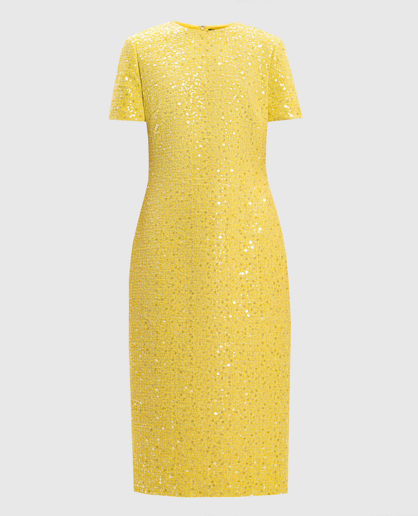 Yellow tweed sheath dress with sequins