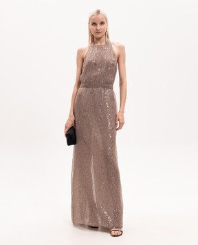 Brunello Cucinelli Brown sequined silk dress MF940AHQ31
