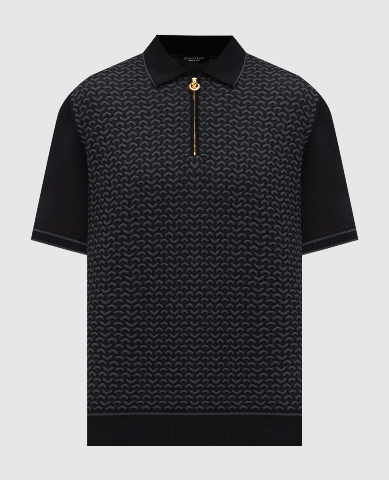 Black polo shirt with patterned silk