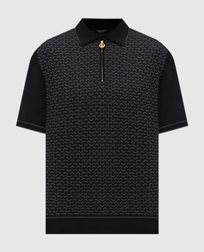 Stefano Ricci Black polo shirt with patterned silk K212037P31F26193