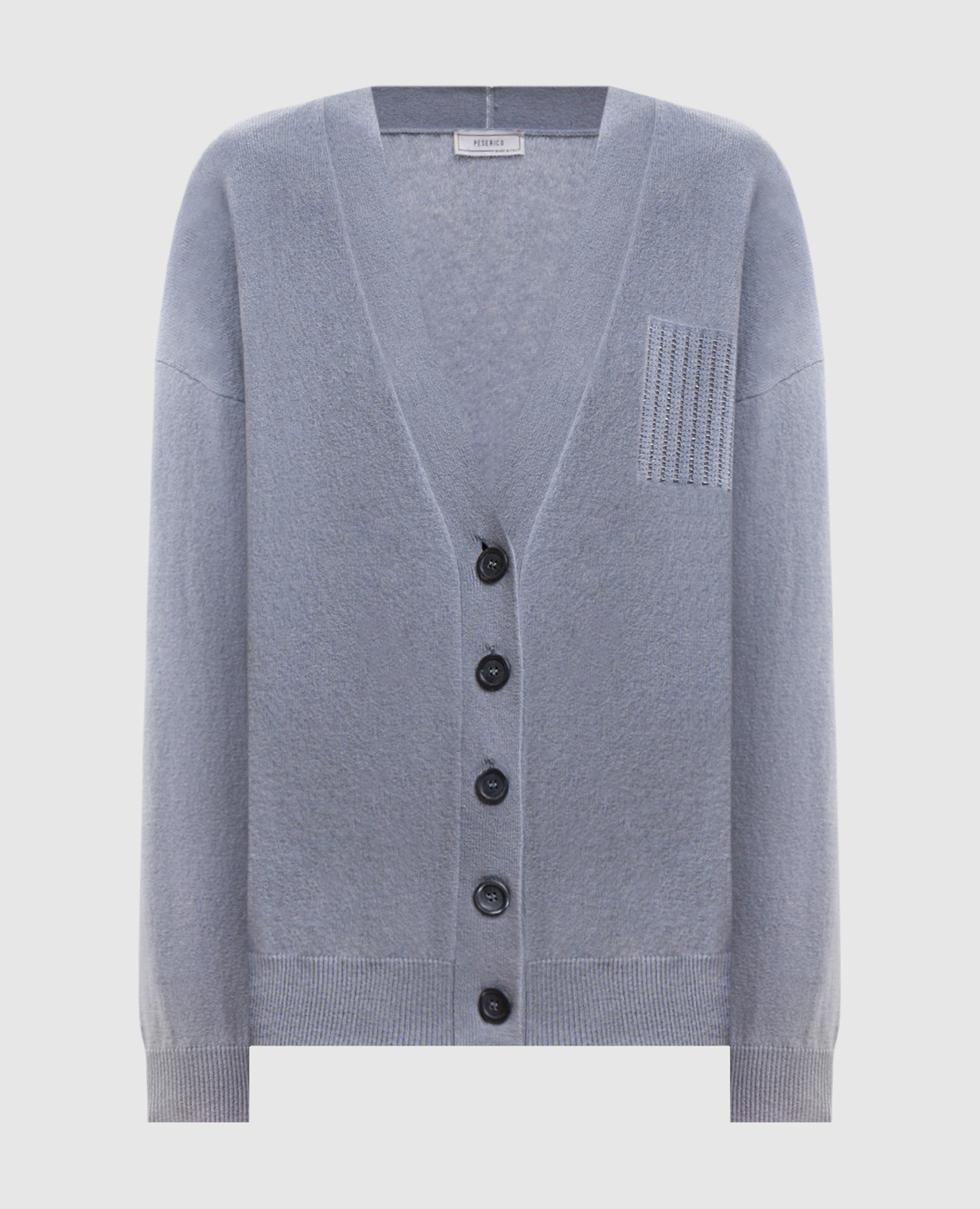 Blue cardigan made of wool, silk and cashmere