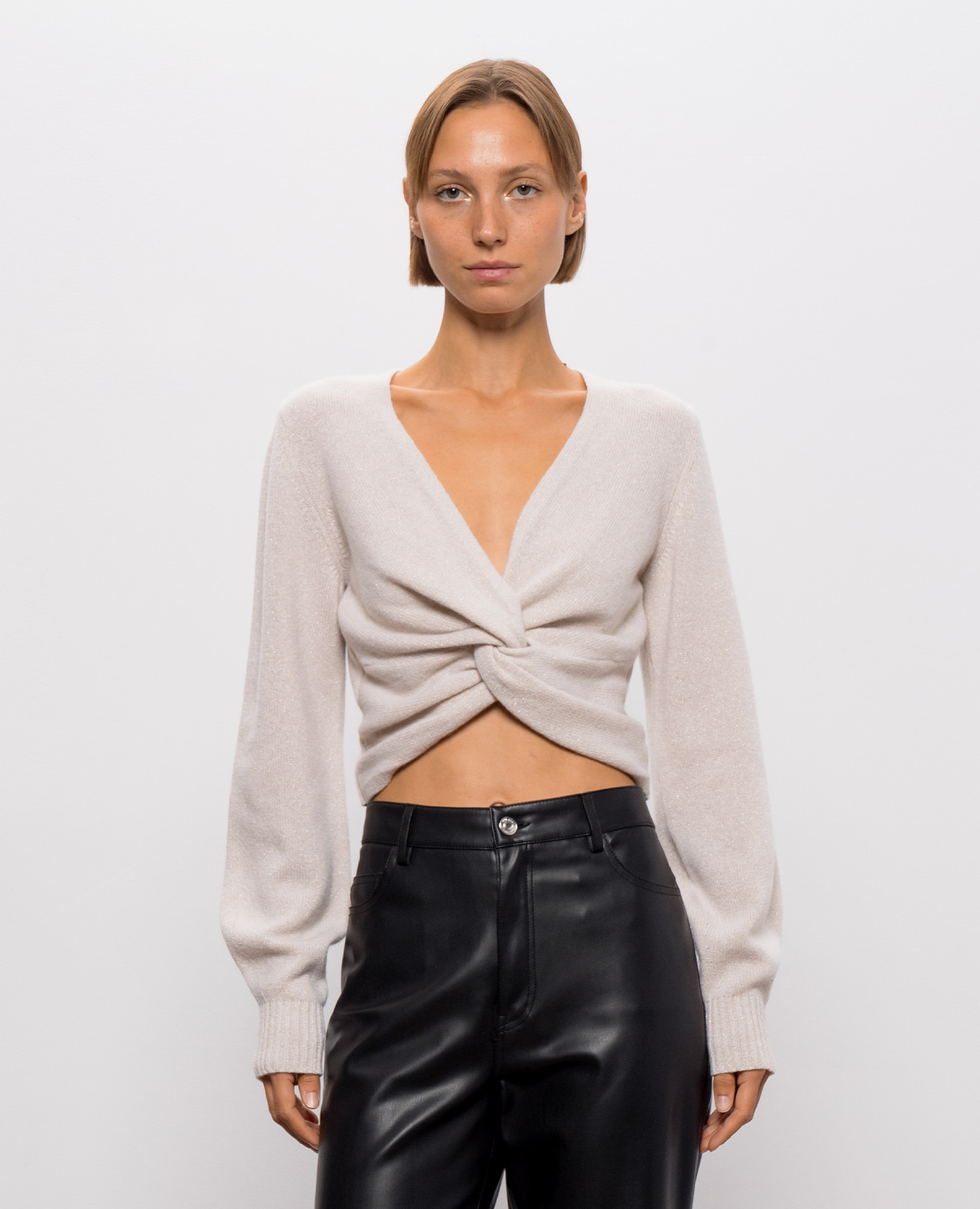Beige cropped wool and cashmere sweater Twinset 3