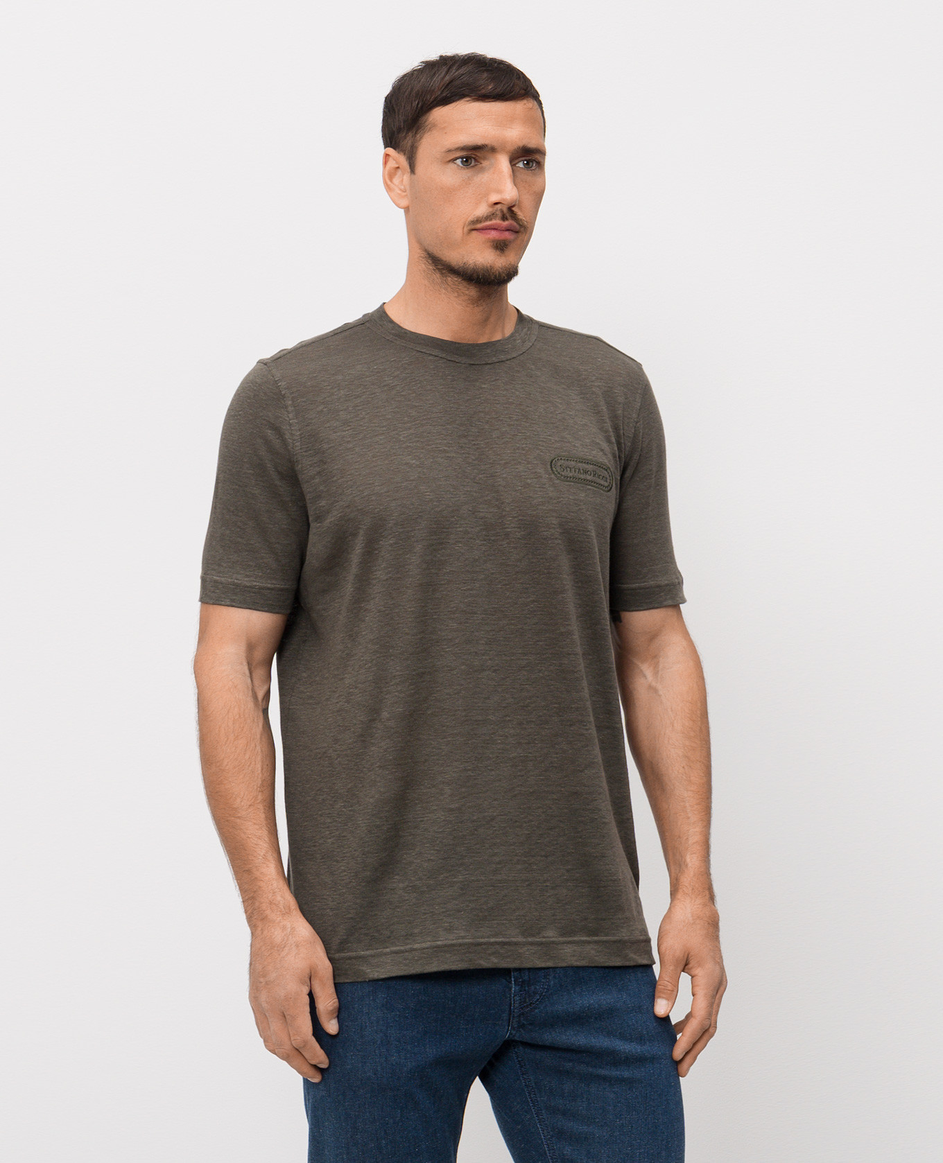 

Khaki linen T-shirt Stefano Ricci