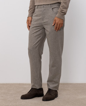 Brunello Cucinelli Grey wool trousers with embroidered emblem M038PF1012