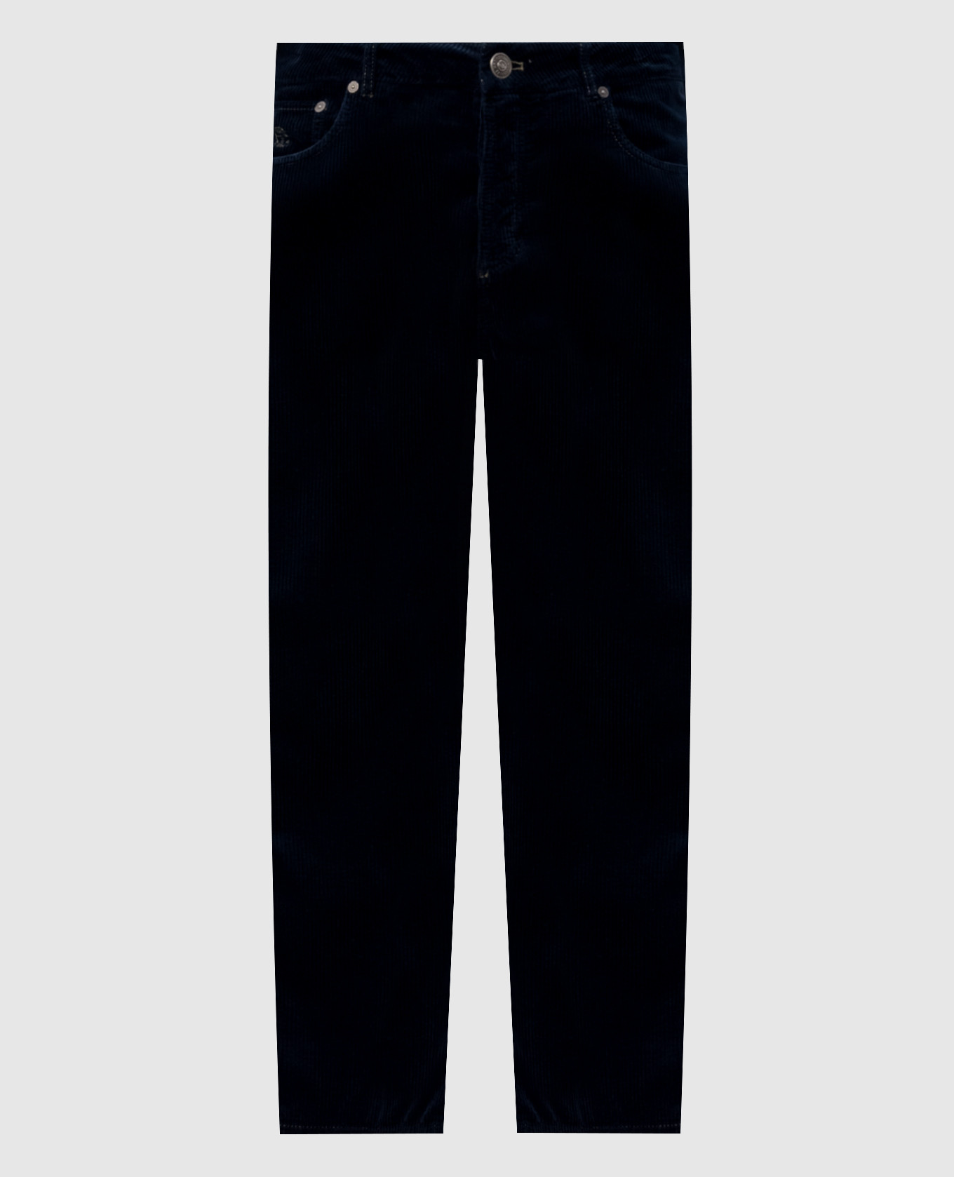 Blue corduroy pants with embroidered emblem