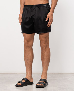 Dolce&Gabbana Black silk boxer briefs with logo patch M3A12TON0EC