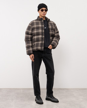 Off-White Gray checked down jacket with logo OMED065F25FAB001