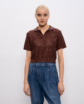Brunello Cucinelli Brown linen, cashmere and silk sequin top MDJ547605
