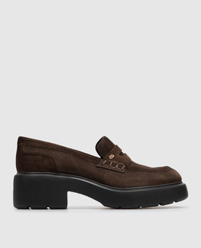 Santoni Brown suede loafers with monogram WUEW71868SMOTHLW