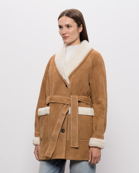 Be Florence Brown sheepskin coat with belt BE2682