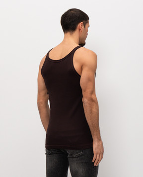 Dolce&Gabbana Brown ribbed T-shirt with logo patch G8SY5TFU7AV