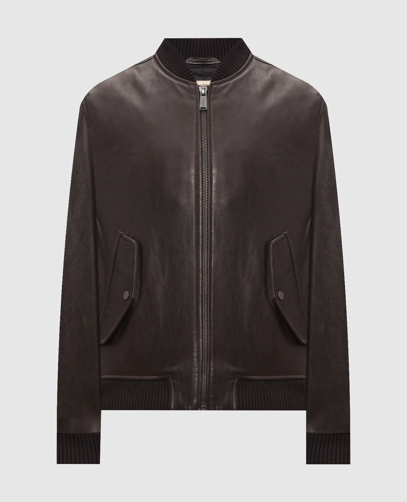 Brown leather bomber jacket