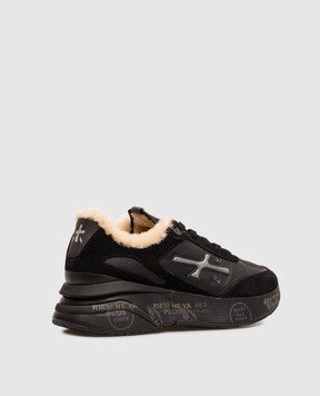 Premiata Moerun black fur-trimmed sneakers MOERUND7795M