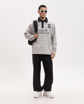 Palm Angels Grey striped sweatshirt with polo collar PMGC01DS26FAB001
