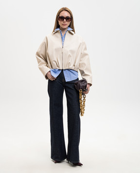 Babe Pay Pls Beige leather cropped jacket with drape 2530NATUREL