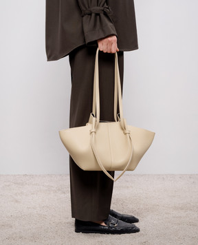 YUZEFI MOCHI beige leather tote bag with logo MOCHI