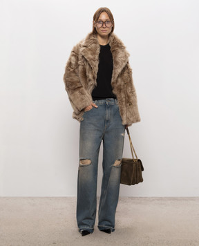 Yves Salomon Brown double-breasted sheepskin coat 27WYV60465TOSX