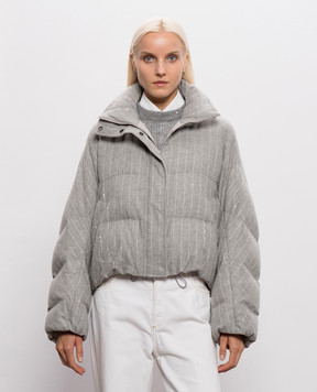 Brunello Cucinelli Gray striped wool down jacket MG5767484