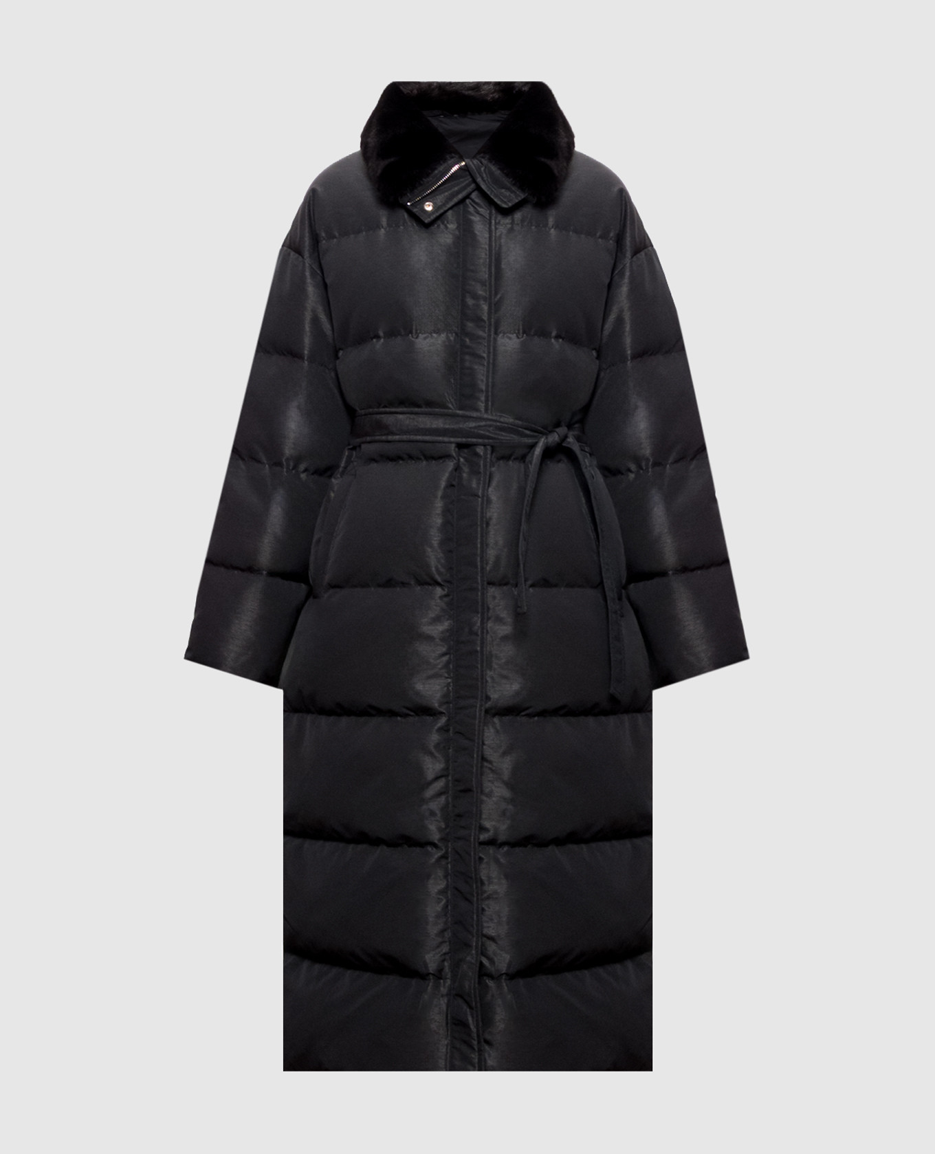 Black elongated down jacket with mink collar