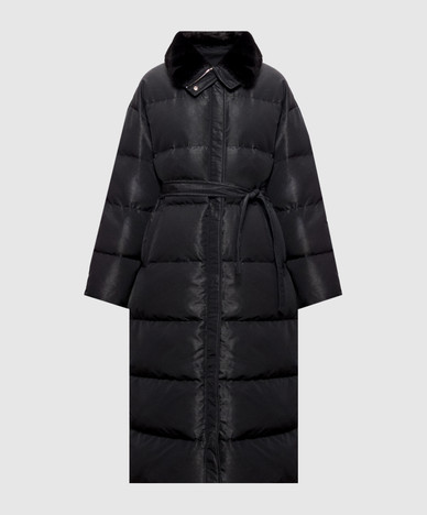 Black elongated down jacket with mink collar