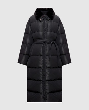 Be Florence Black elongated down jacket with mink collar BE2642