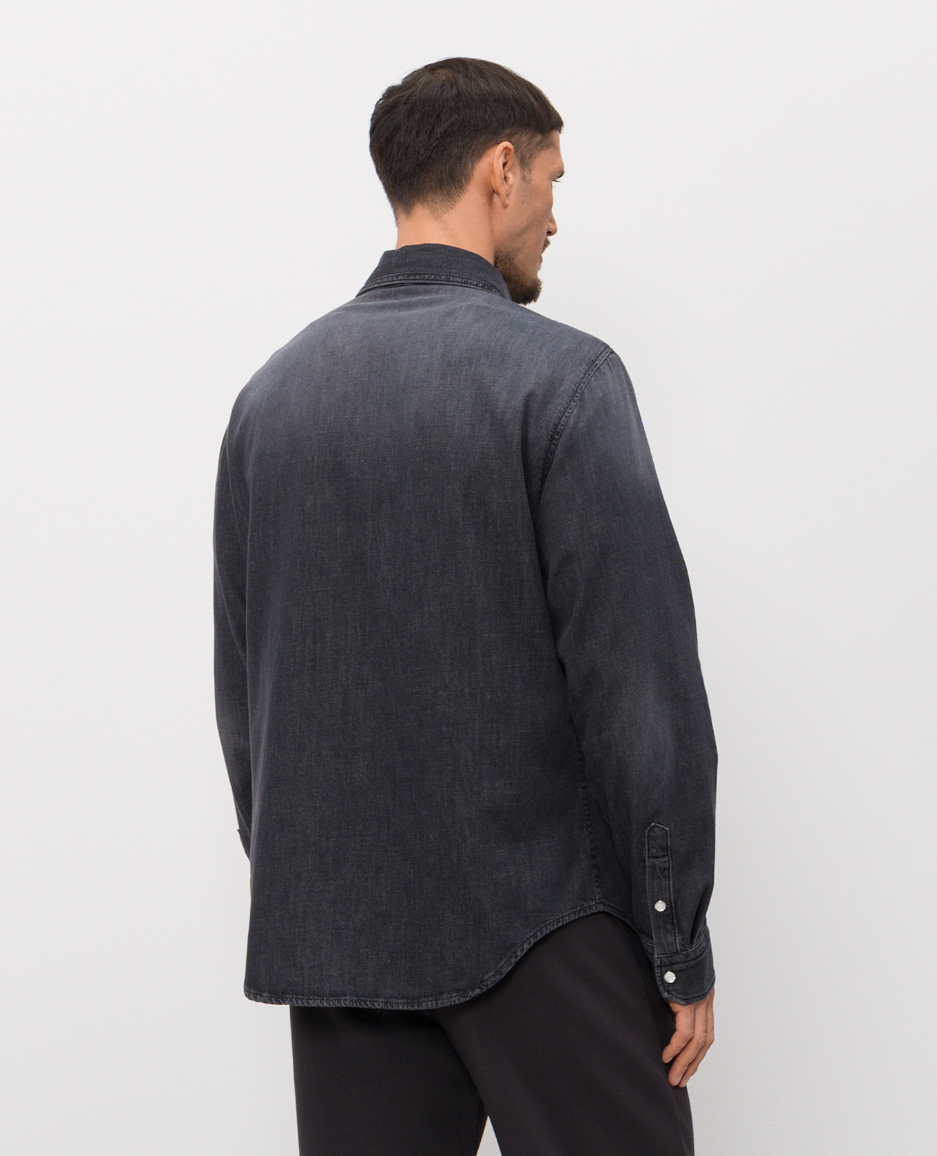 Black denim shirt with logo patch Versace 4