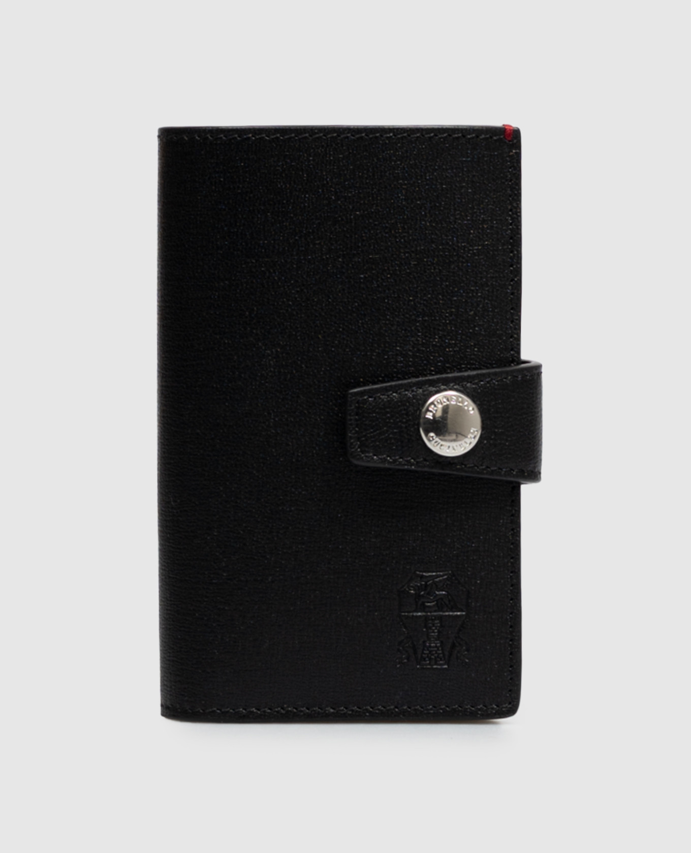 Black leather wallet with embossed logo