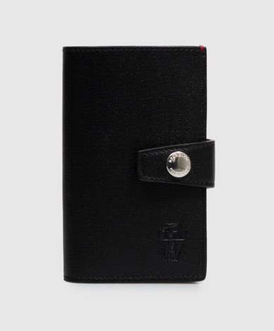 Black leather wallet with embossed logo