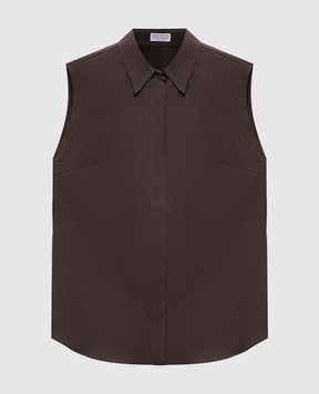 Brunello Cucinelli Brown sleeveless shirt with monil chain M0091MA616