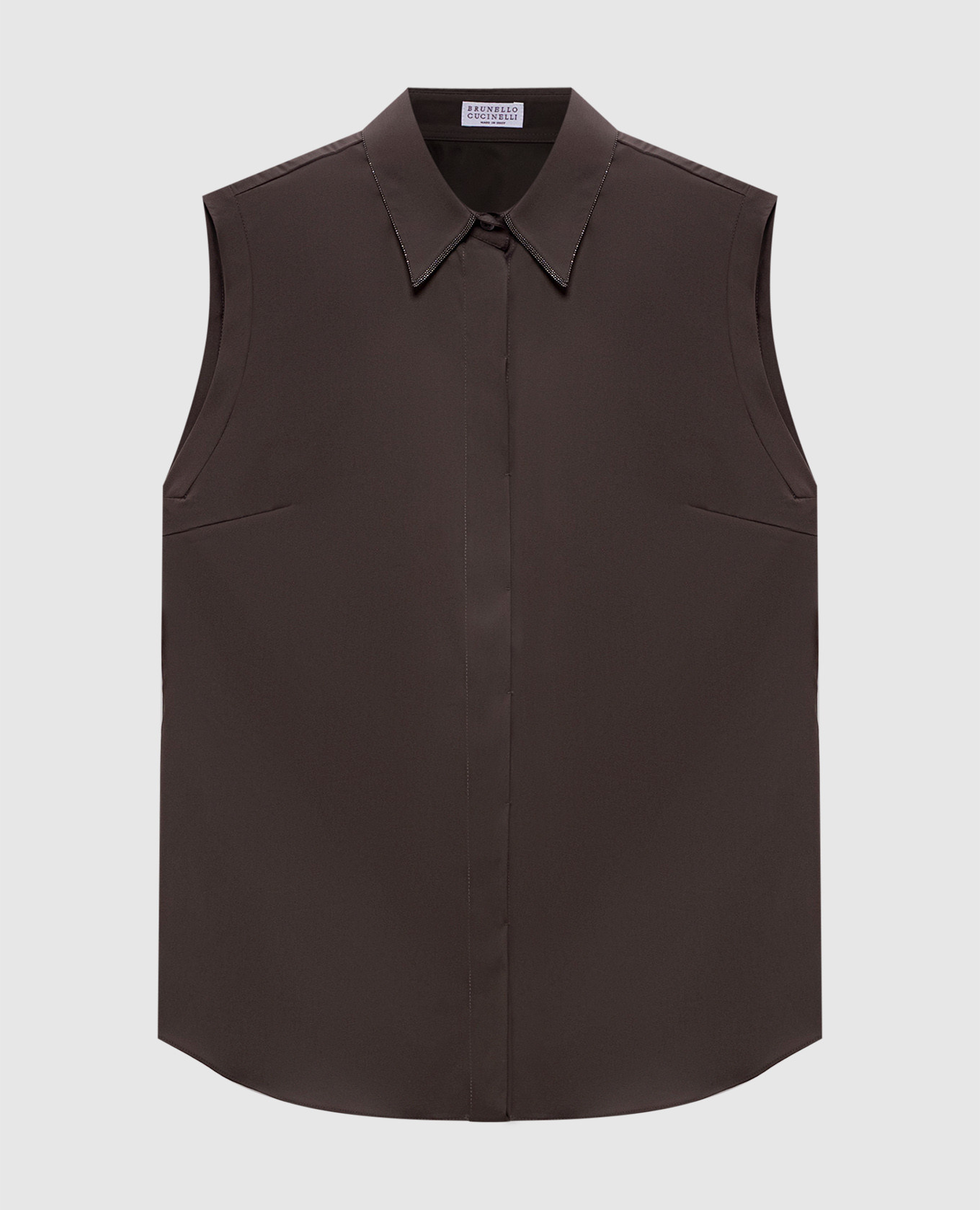 Brown sleeveless shirt with monil chain