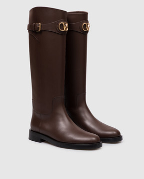 Valentino Brown leather boots with logo 9W2S0MT1DSH