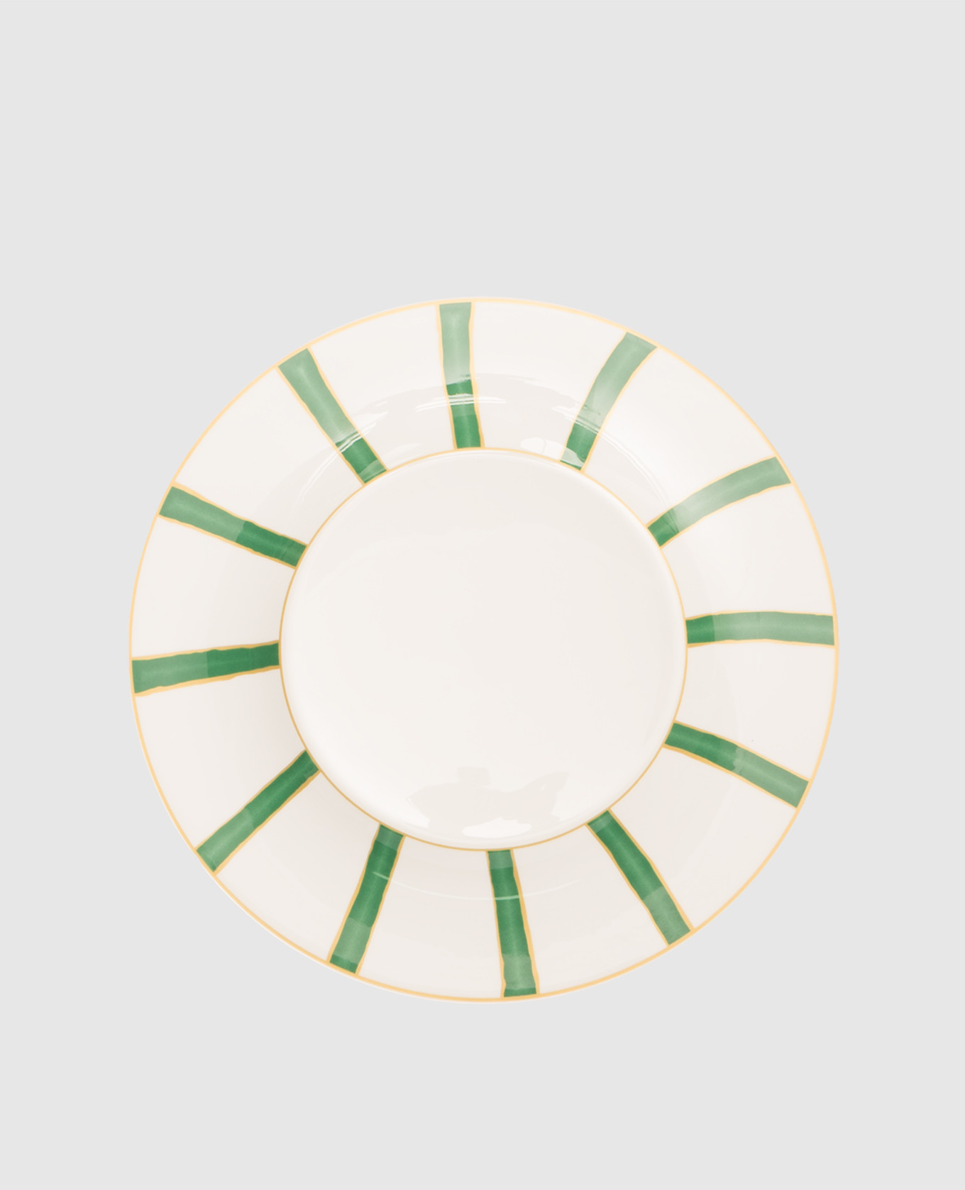 

White porcelain dinner plate Striche Verdi e Oro Geminiano Cozzi 1765