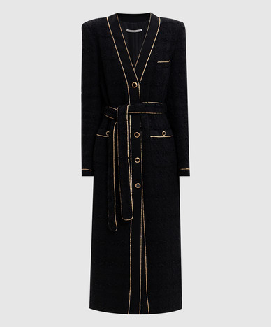 Black tweed dress with fringe