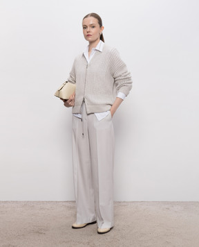 Peserico Gray openwork cardigan with lurex wool A99248F05G9100