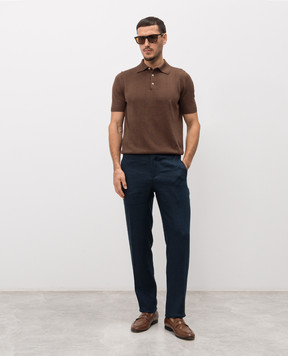 ISAIA Brown linen and silk polo shirt MG8361Y0508